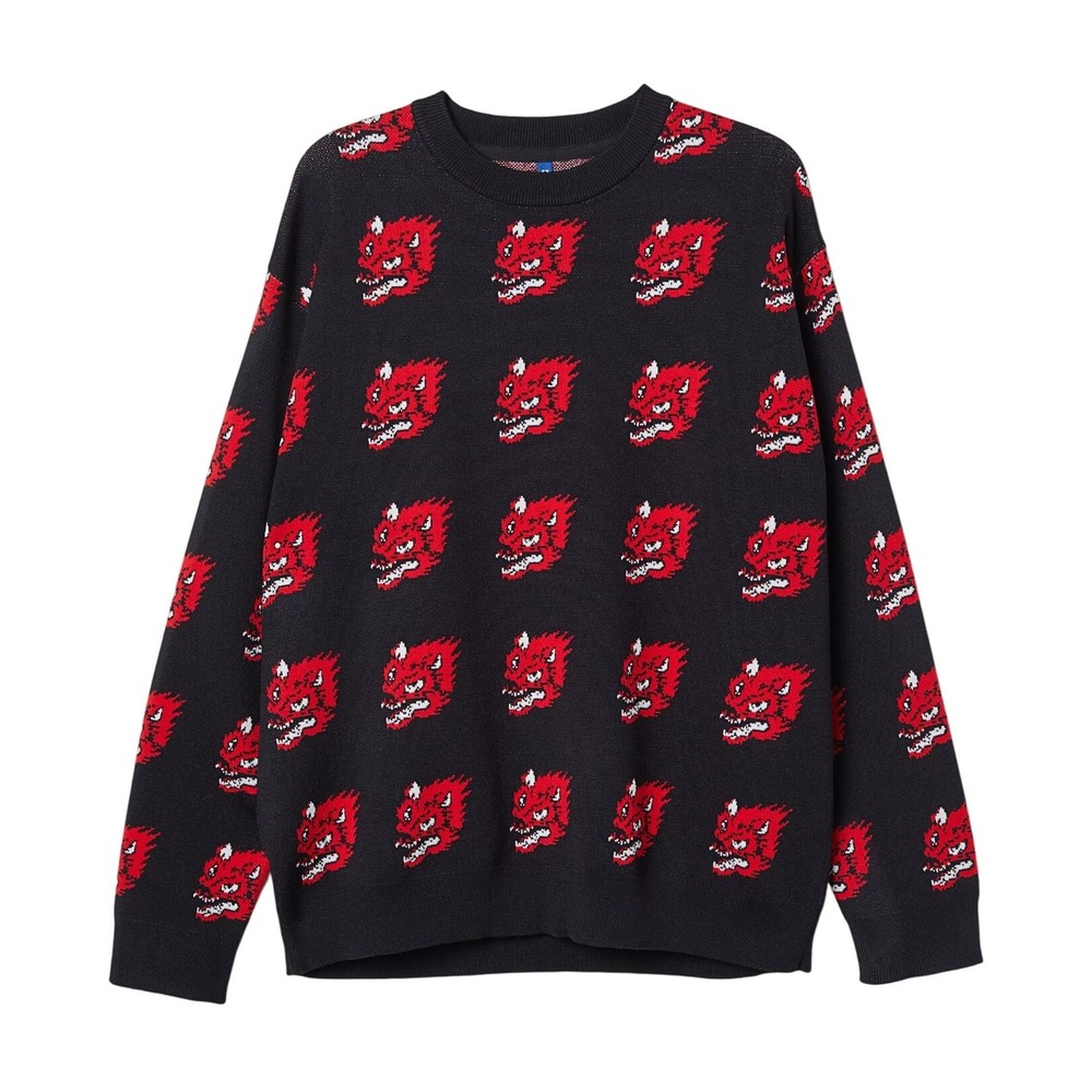 Divided Women's Red Dragon Anime Fabtasy Black Knit Crew Neck Sweater Size Small